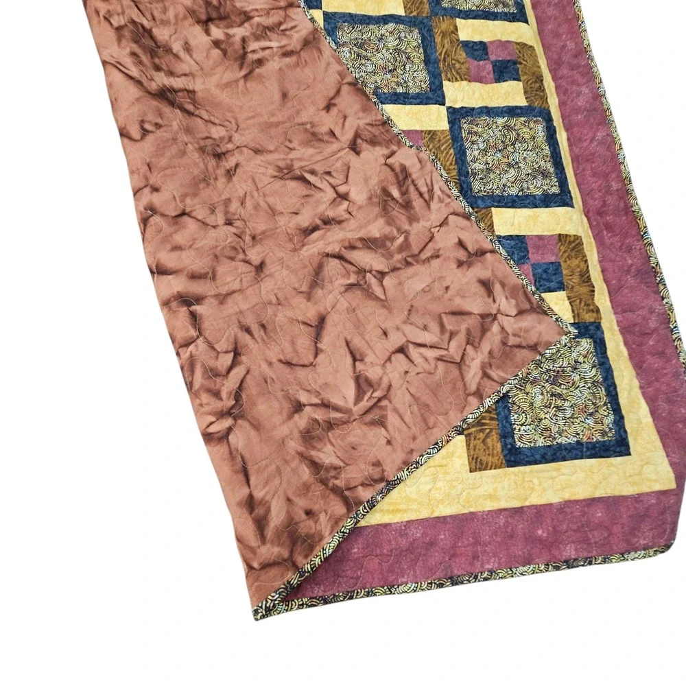 Handmade Log Cabin Quilt Blanket Rustic Farmhouse Brown Throw‎ Grandma Cottage